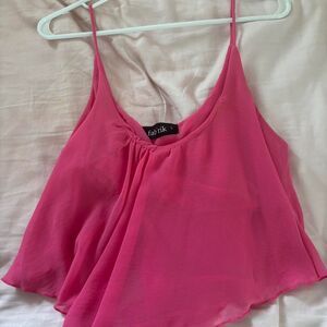 FABRIK Sheer Going Out Women's Hot Pink Medium Flowy Loose Tank Top